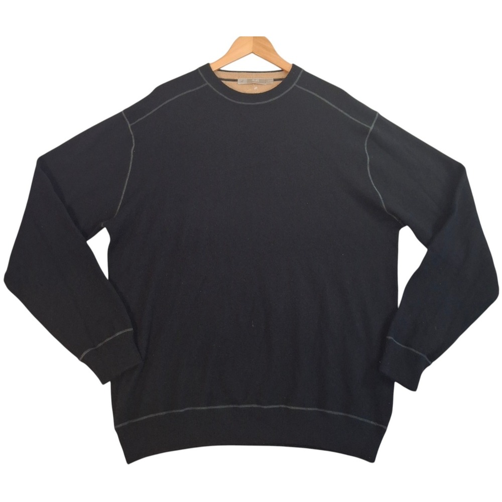 Raffi Pure Cashmere Sweater Men's XLT Black Contrast Stitch Crew Neck Pullover